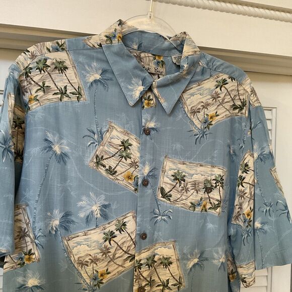 Batik Bay Men’s Postcard Print Blue Short Sleeve Button Front Shirt, Size L - Picture 6 of 10